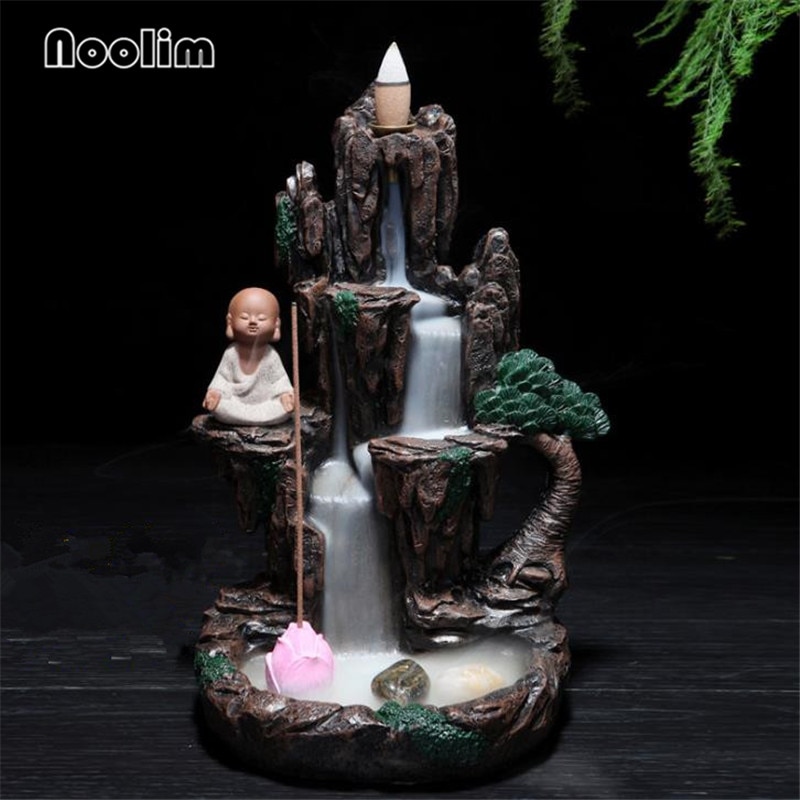 Resin High Mountain Waterfall Backflow Incense Burner Meditation Smoke Waterfall Aromatherapy Censer Home Decor Ornaments