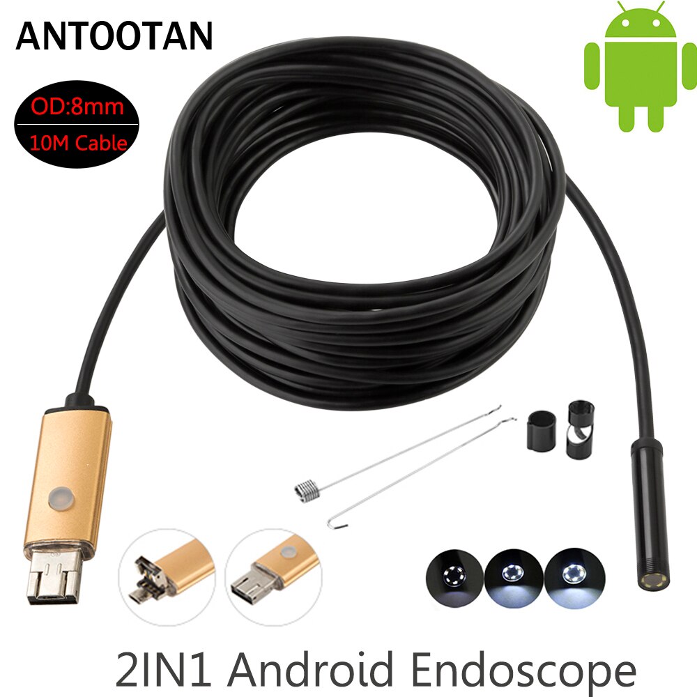 Usb endoskooppikamera 2 in 1 2mp 1 m 2 m 10m 720p hd android mobile 8mm ip67 vedenpitävä käärmeputken tarkastuskamera