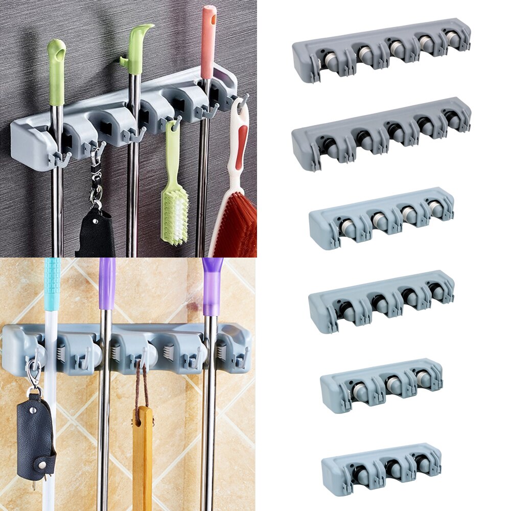 3 Styles Magic Plastic Mop Holder Wall Mounted Storage Holder Multi-Functional Kitchen Storage Broom Holders
