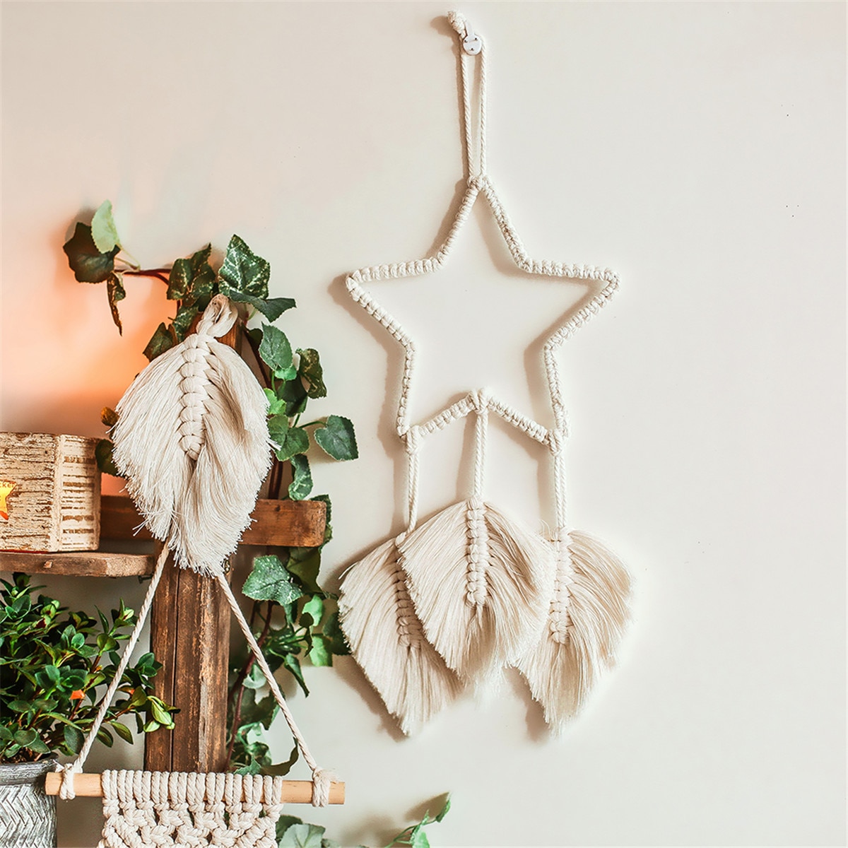Macramé estrella colgante de pared atrapasueños tapiz bohemio decoración del hogar hecho a mano para niños habitación hogar boda ornamento manualidad para