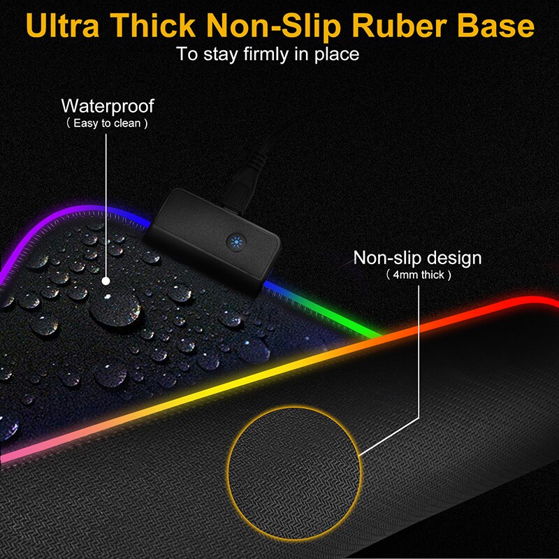 Alfombrilla de ratón RGB personalizada para Gaming alfombrilla de ratón para Gaming, color negro, LED, XXL Alfombrillas grandes de ratón, gran alfombra de escritorio con Teclado retroiluminado de 90x40mm