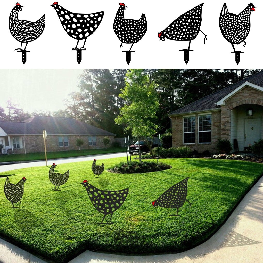 Estaca de acrílico hueca en forma de gallina, adorno decorativo, tarjeta impermeable, decoración de césped y jardín