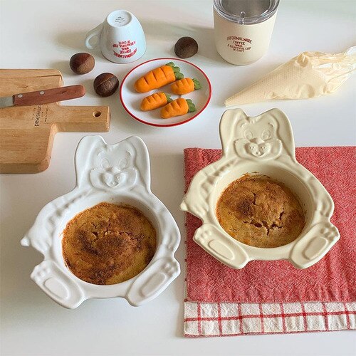 Koreaanse Versie Zoete Beer Dessert Kom Koreaanse Fruit Ontbijt Granen Kom Keramische Servies: Rabbit plate - white
