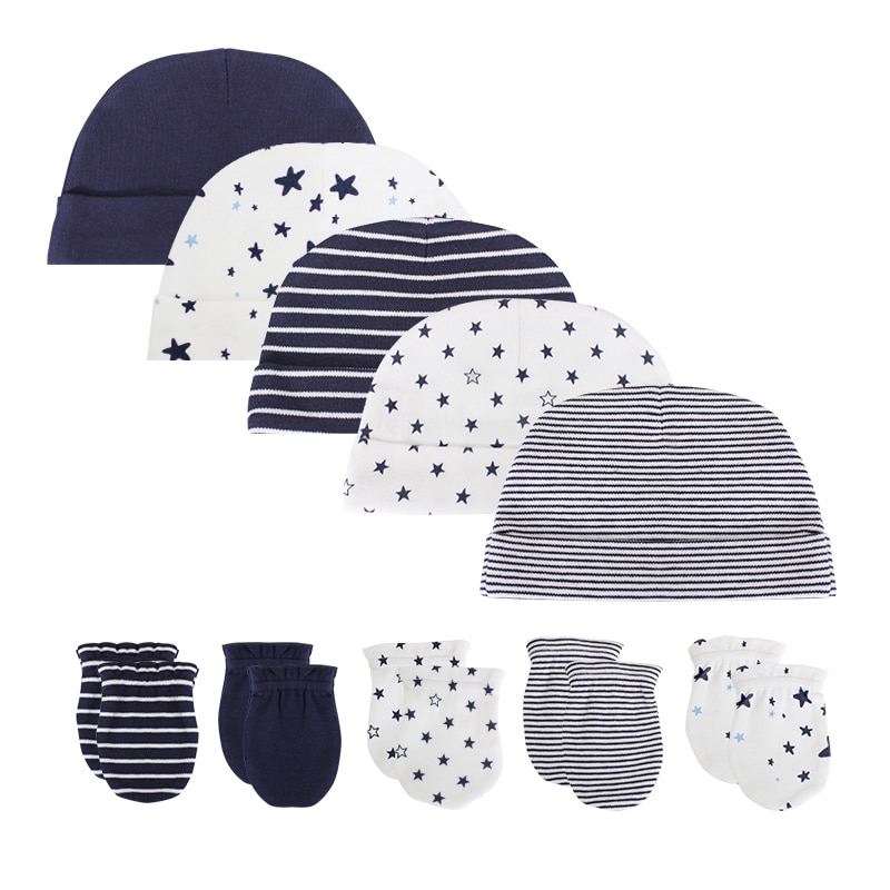 Pasgeboren babyjongen meisjes hoed + handschoenen geboortefotografie rekwisieten katoenen babymuts herfst kinderaccessoires babykleding: 5 handschoenen en 5 mutsen 19