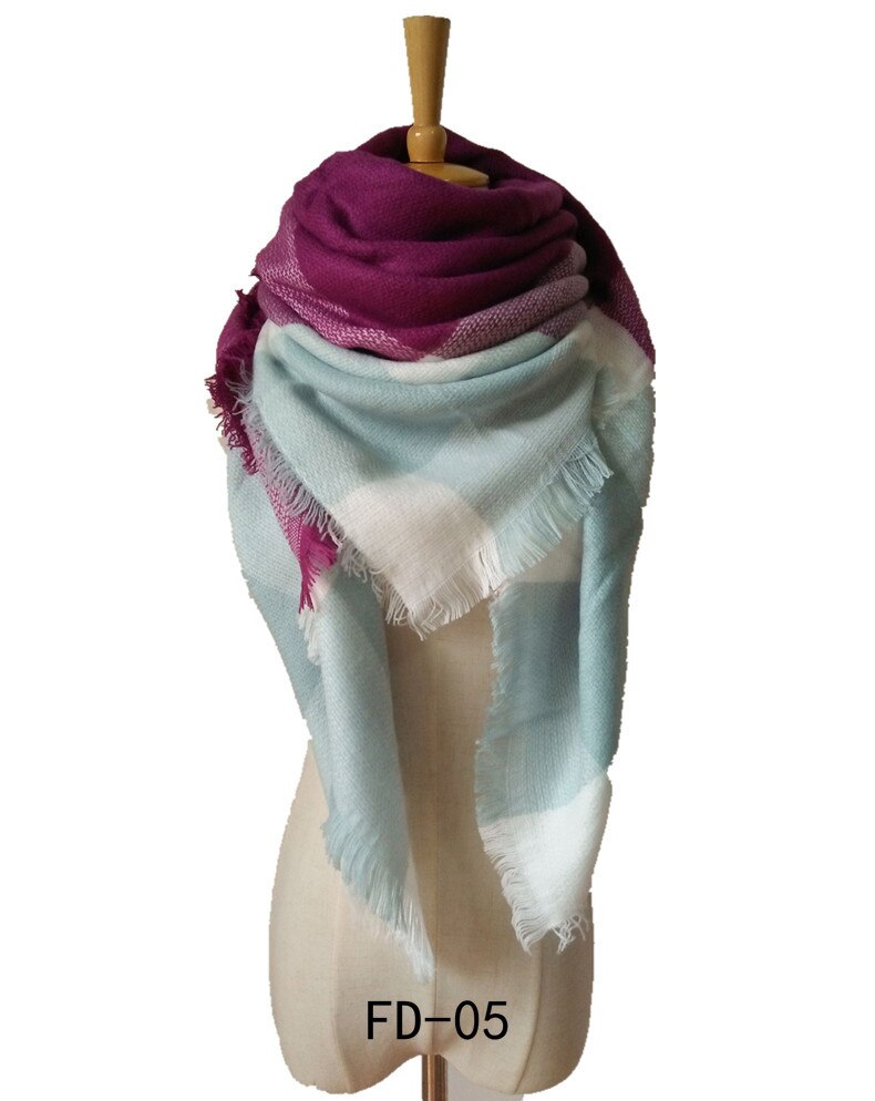 knitted spring winter women triangle scarf plaid warm cashmere scarves shawls luxury brand neck bandana pashmina lady wrap: color 14