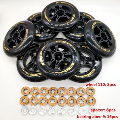 Speed skate hjul 100 mm 90 mm 85 a 8 stk/parti leje abec -9: Sort 110 mm 8 stk