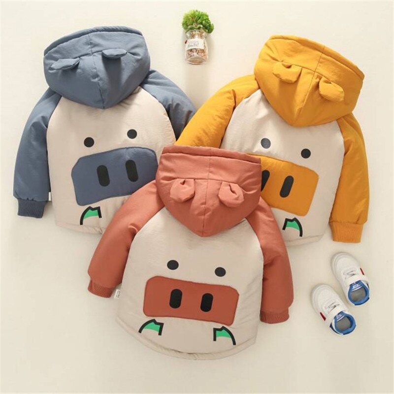 Kinderkleding baby herfst en winter dragen leuke plus fluwelen jasje jongen shirt baby capuchon katoenen jas