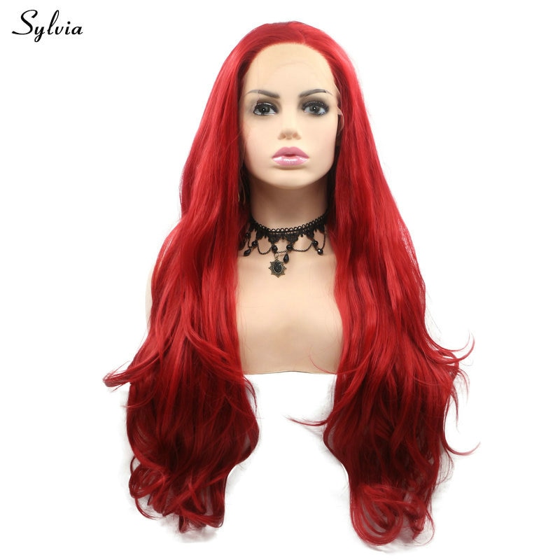 Sylvia Side Part Hairline Red Color Synthetic Wigs for Women Party/Cosplay Long Drag Queen Lace Front Wigs Heat Resistant Fiber