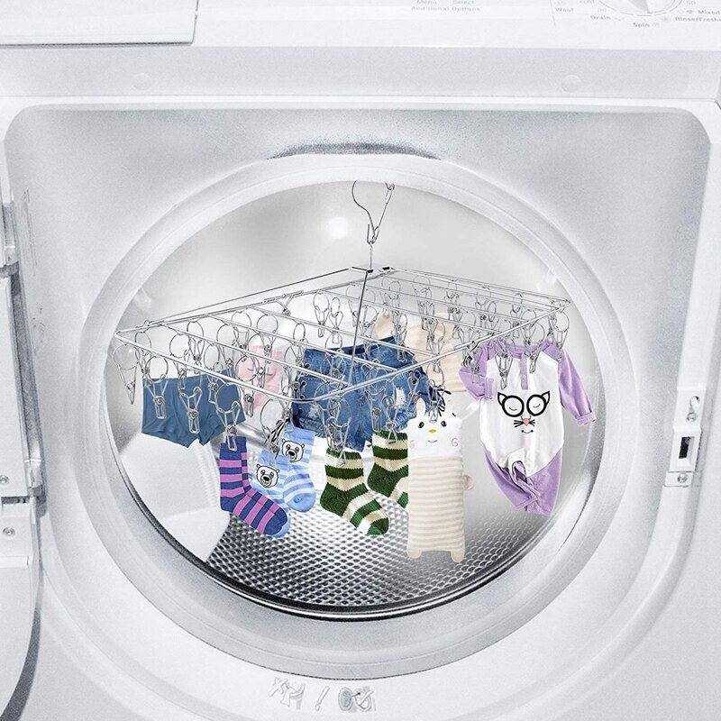 Clothes Drying Rack 52 Clips Stainless Steel Laundry Drying Rack Folding Sock Hanger Underwear Hanger Clothes Hangers