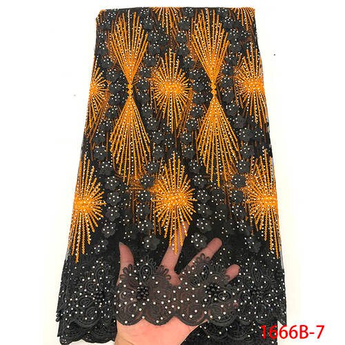 Tela de encaje de tul africano de bordado de flores tela de encaje francés con abalorios para KS1666B-3 de mujer: Picture 7