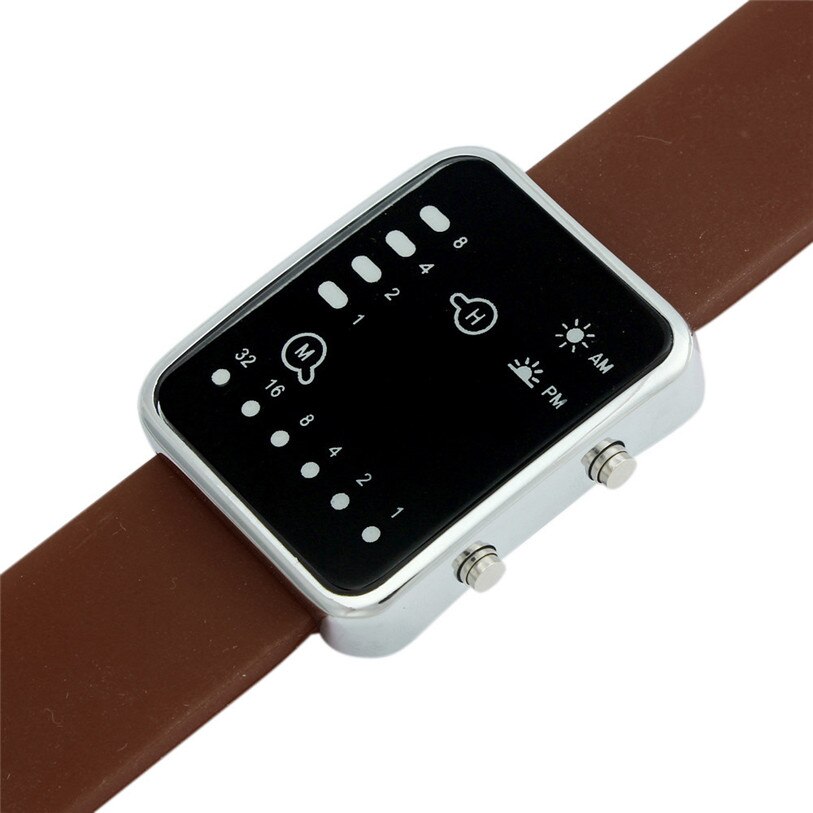Reloj deportivo Digital LED rojo para hombres y mujeres, reloj de pulsera binario, de ventas en tienda de silicona con una pérdida de 99: Marrón