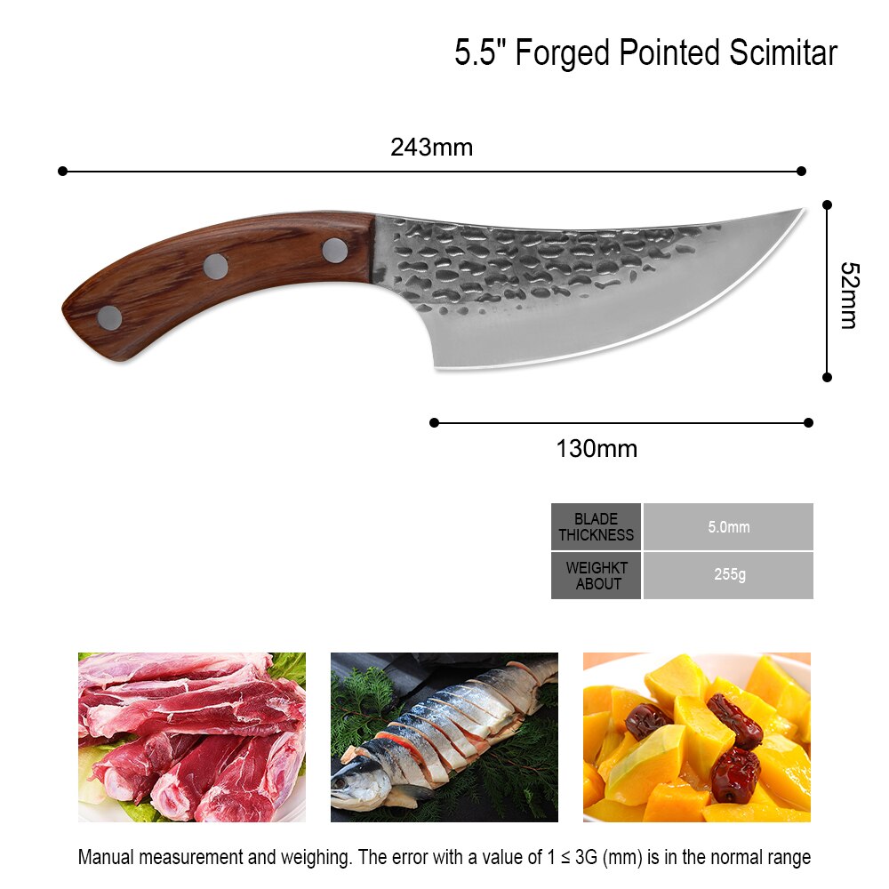 Qing 5.5 inch Boning Camping Serbian Knife Full Tang Cleaver Butcher Handmade Forged Steel Knife Slice Chef Knives With Leather: F