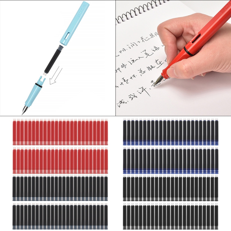 Cartouche d&#39;encre lisse 1XCB, 50 pièces, pour stylo, diamètre d&#39;alésage de 3.4mm, noir/bleu/noir/bleu/rouge, pour l&#39;école des élèves