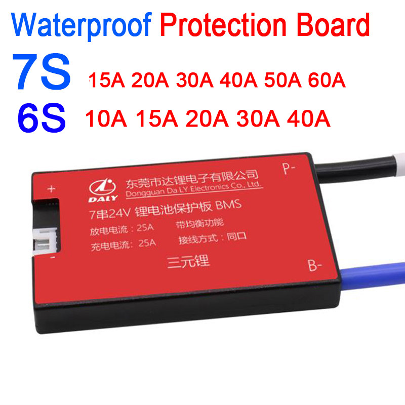 Waterproof BMS 7S 6S 24V 10A -60A 18650 Li-ion lithium battery Protection Board balance 15A 20A 30A 40A Electric Charge Li Lipo