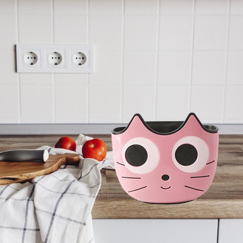 Hangende afvoerrek voor de keuken, cartoon kat, verstelbare afdruiprek met drukknop, kraan, opbergmanden, tpr-plank voor huishoudelijke artikelen