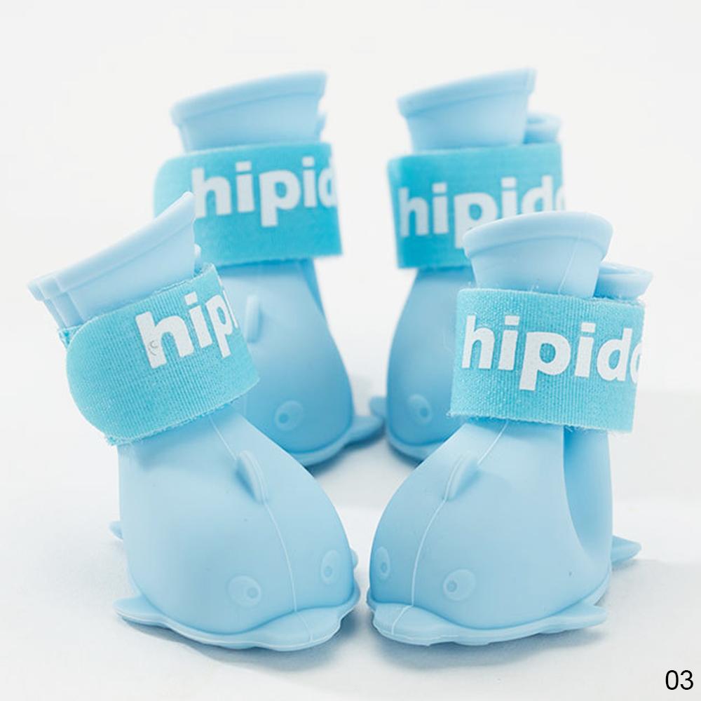 Juego de zapatos suaves antiarañazos para gato, botas de pata de silicona suave para perros, Baño de mascotas, cubierta ajustable, SUMINISTROS DE ASEO para gatos, 4 unids/set: Azul / L