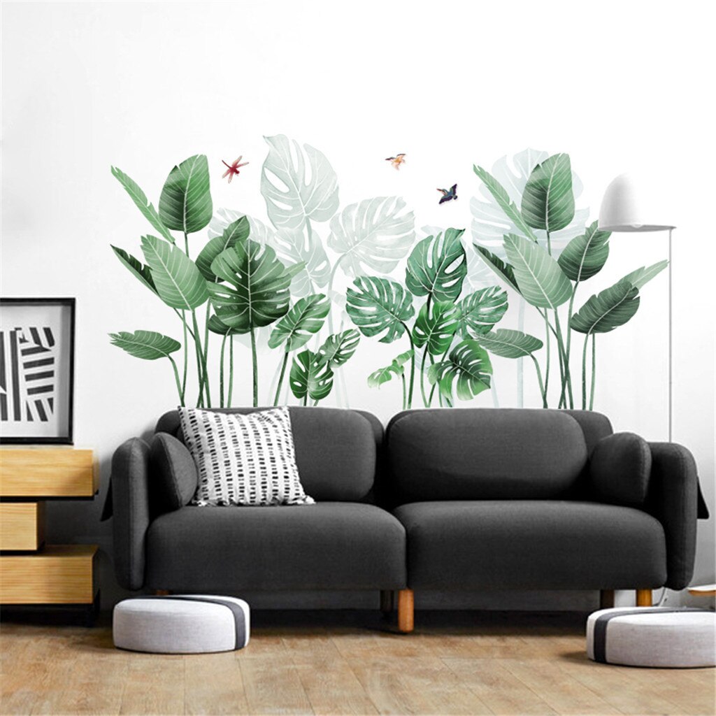 Hojas de plantas tropicales, pegatinas de pared, decoración del hogar, habitación de los niños, pegatinas de plantas verdes: A