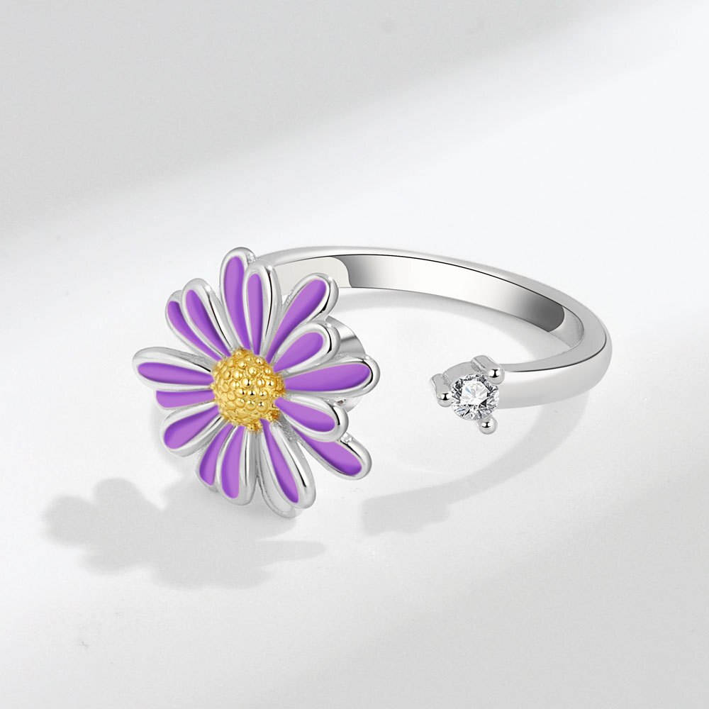 Cdjaime 2022 Draaibaar Anti Stress Angst Ring Windmolen Shape Golden Verstelbare Ringen Voor Vrouwen Mode-sieraden: purple flower