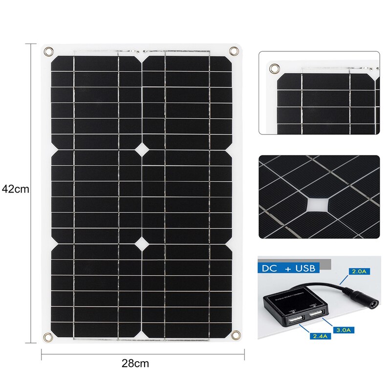 12V 180W Solar Panel Kit 2 USB Port Off Grid Monocrystalline Module LCD Display With 10-60A Solar Charge Controller