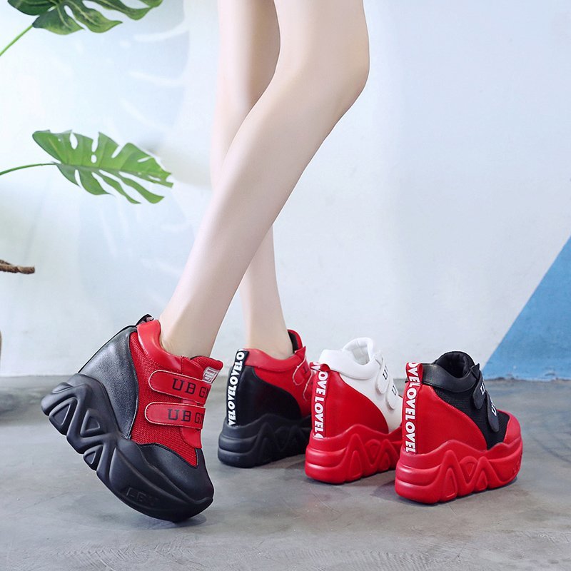 Sommer mesh åndbare sko kvinde høj platform hæle fritidssko kvinder 12cm hæle kiler sneakers chaussures femme