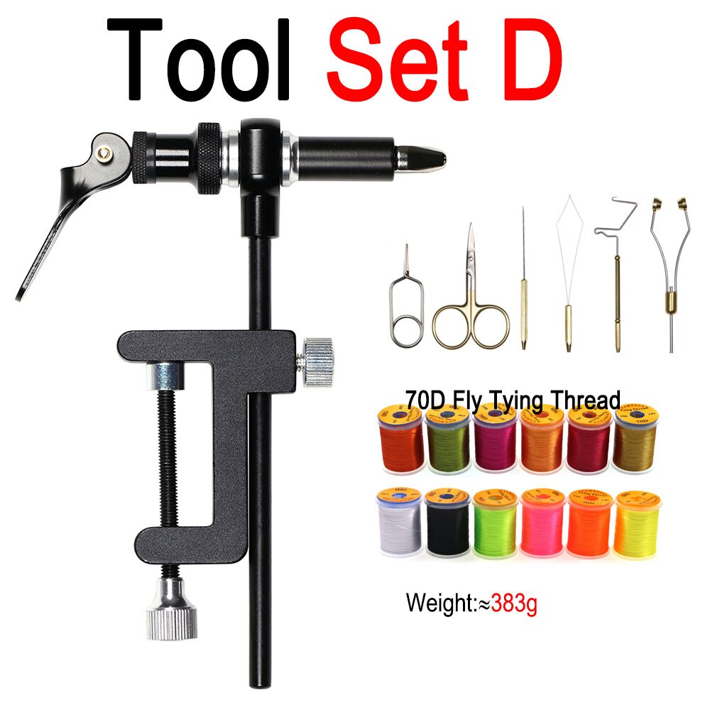 Vampfly C-Clamp Fly Tying Vise Hardened Steel Jaws 70D Fly Tying Thread Fly Tying Tool Kit-Bobbin Holder/Threader Whip Finisher: Tool Set D