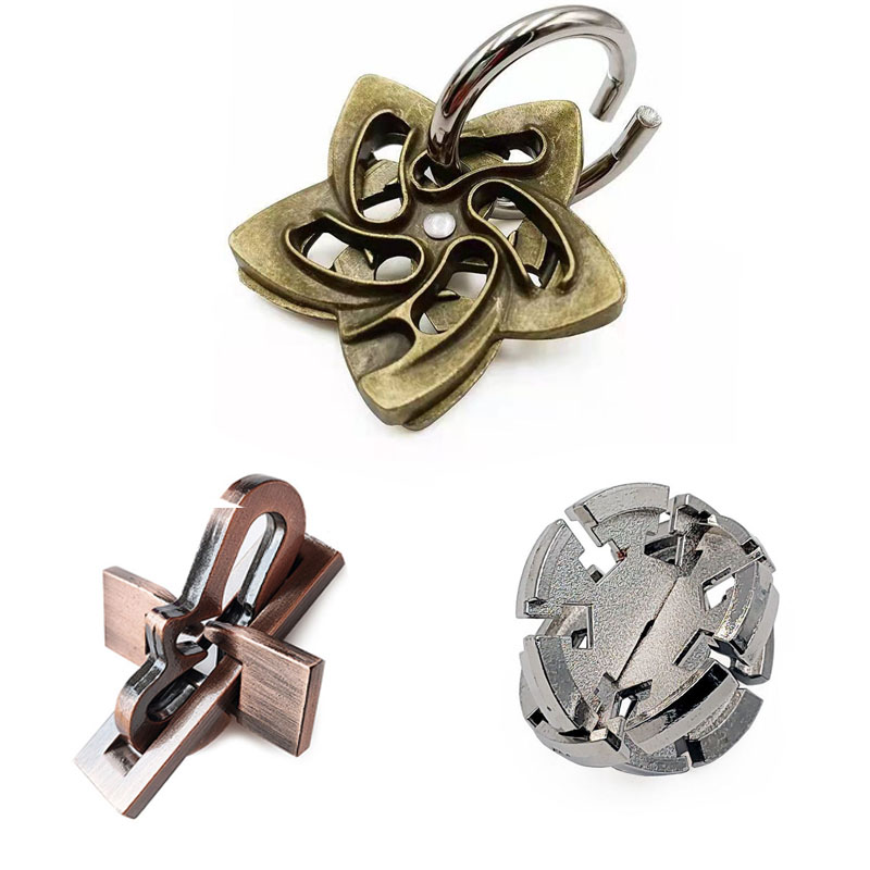 Rompecabezas De Metal rompecabezas 3 uds conjunto Casse Tete Difficile Rompecabezas IQ prueba juegos mágicos juguetes para niños adultos Juegos De Ingenio: Multicolor