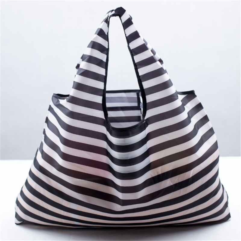 Magic style Nylon Large Tote ECO Reusable Polyester Portable Shoulder Handbag Cartoon Green Folding Pouch Shopping Bag Foldable: stripe 23