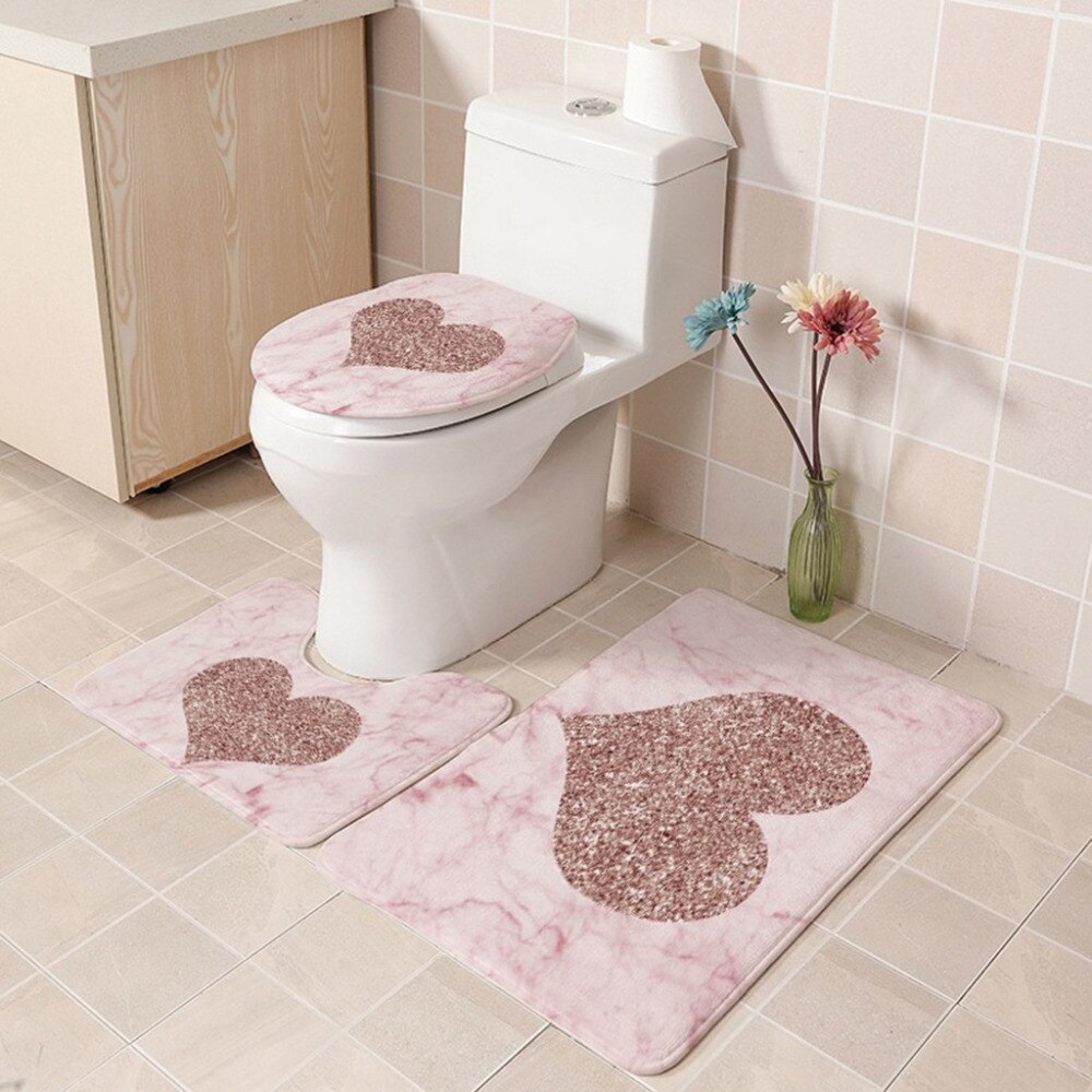 3d europæisk mønster 3 stk badeværelse bademåtte sæt vaskbart toilet låg dæksel gulvmåtter bløde badetæpper badeværelse toilet tæpper