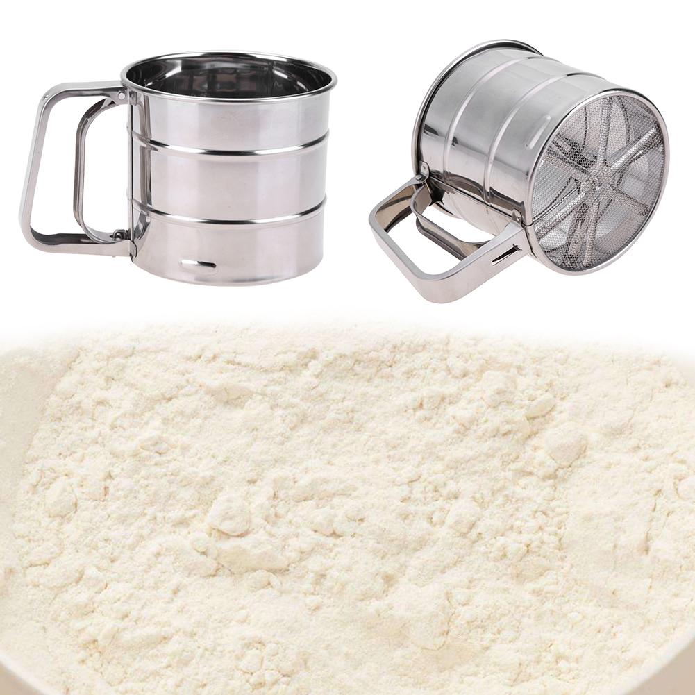 Mezclador de harinas manual de acero inoxidable, taza tamizadora de malla, herramienta para hornear azúcar glaseado, prensado a mano, utensilios para hornear