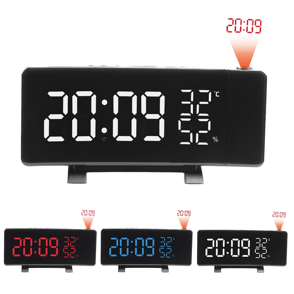 Dual USB Operated 3-Color Curved LED Screen Radio Alarm Clock Dimmable Thermometer Hygrometer Clock Dual Alarms Snooze Function