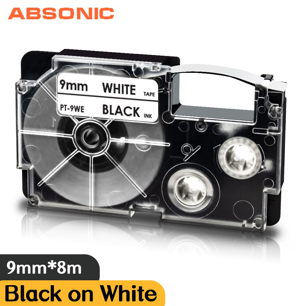 9mm XR-9WE XR9WE XR 9WE Replace Casio 9MM Black on White Ribbon Label Tape Compatible for EZ-label Printer KL-60 KL-7200 KL-7400