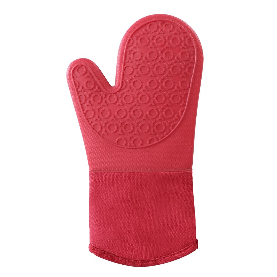 1PCS BBQ Glove 300-500 Centigrade Extreme Heat Resistant Silicone microwave kitchen Gloves Cooking Grill Oven Mitts Gloves: Dark Red