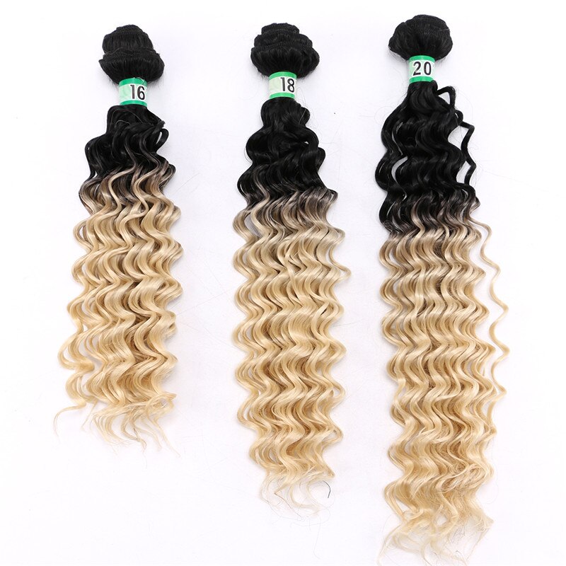 Tissages synthétiques Deep Wave bouclés-ANGIE | Mèches ombré deux tons à longueur mixte pour femmes de 16 18 20 pouces: T1B/613