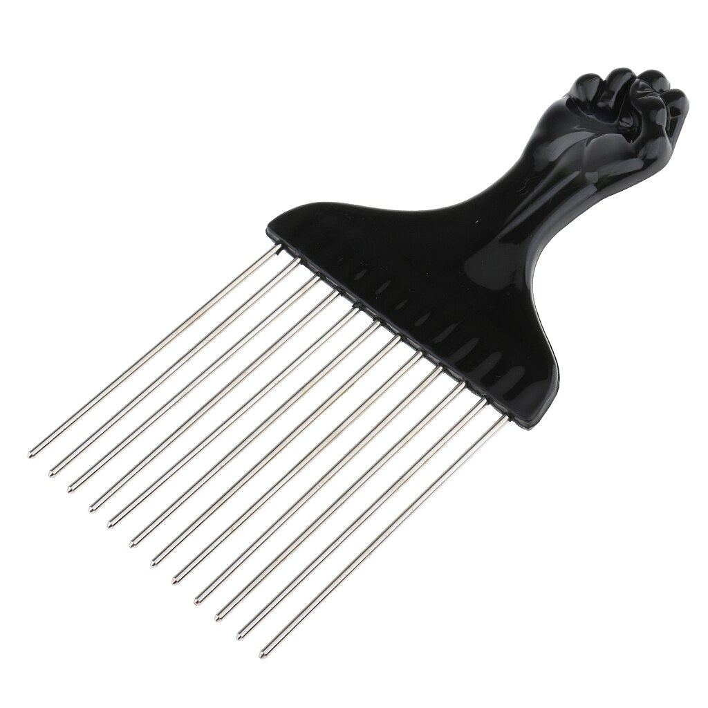Black Fist Afro Pick Metal Wide Teeth Hair Comb For Volumizing Hair Styling