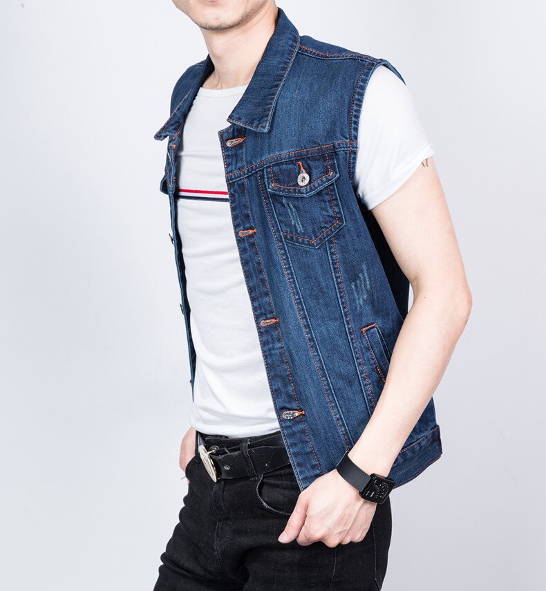 Chaleco vaquero informal para hombre, chaqueta sin mangas con 6 bolsillos, talla grande 4XL 5XL