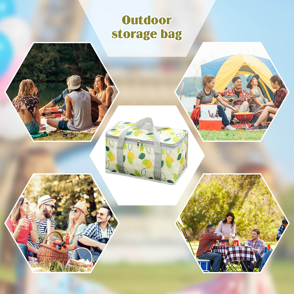 Checkered Picnic Bag Large Capacity Camping Storage Bag Cold Protection Portable Ice Pack Bag Waterproof for Beach School Office