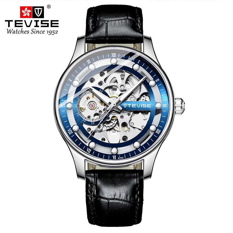 Tevise Skeleton Automatische Mechanische Mannen Horloge Lederen Band Mannelijke Klok Top Luxe Mannen Polshorloge