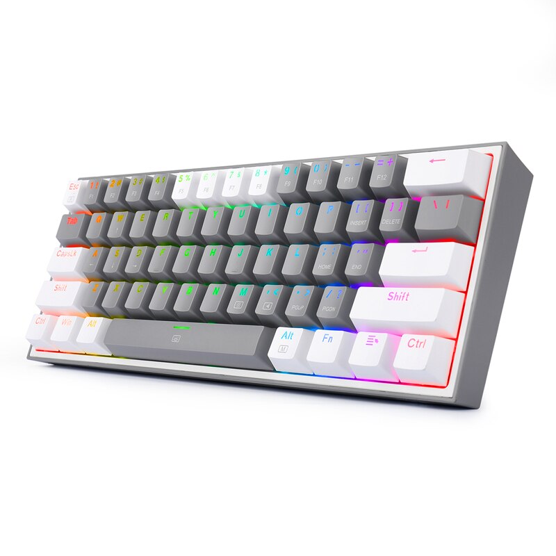 Redragon – clavier de jeu filaire K617 Fizz 60% RGB, 61 touches, Compact, mécanique, avec interrupteur rouge linéaire, pour voyage portable: K617RGB-GW
