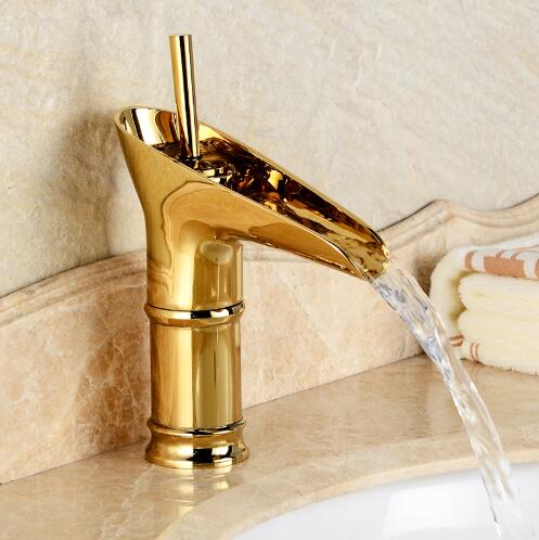 Waschtischarmaturen Moderne Antike Durcheinander Armaturen Mischbatterien Wasserfall Auslauf Wasserhahn Waschbecken Wasserhahn Gold Kran XT947: Gold