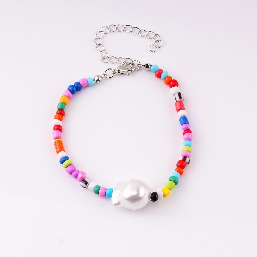 HangZhi Summer Baroque Pearl Colorful Bohemia Simple Resin Beaded Choker Necklaces for Women Girls Vacation Jewelry: B Bracelet