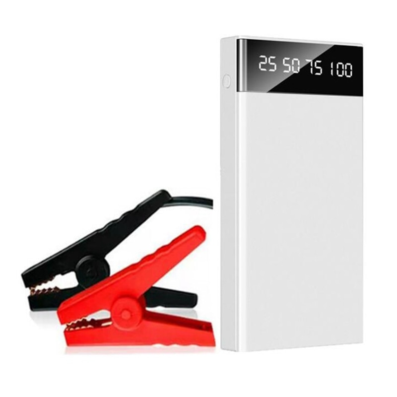 Car battery converter portable mini ultra-thin car jump starter mobile power 12V 10000mAh engine battery charger booster: White