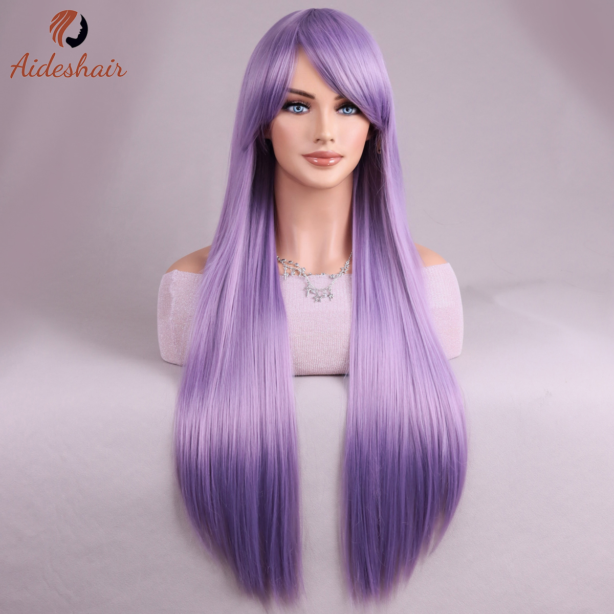 Parrucca lunga diritta europea e americana multicolore di Halloween per donna Parrucca sintetica in fibra resistente al calore per cosplay quotidiano: Viola