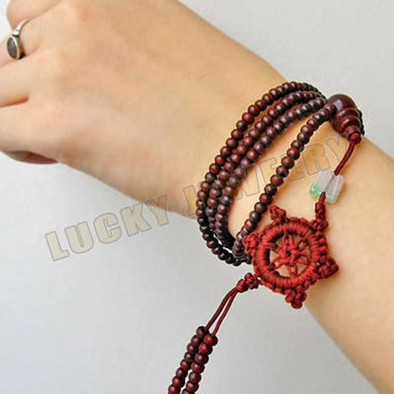 Bouddhisme tibétain 216 bois prière perle roue Mala amulette Bracelet collier: red-4mm