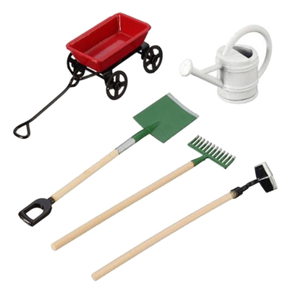 1/12 gieters + karretje + schep hark set poppenhuis tuin model