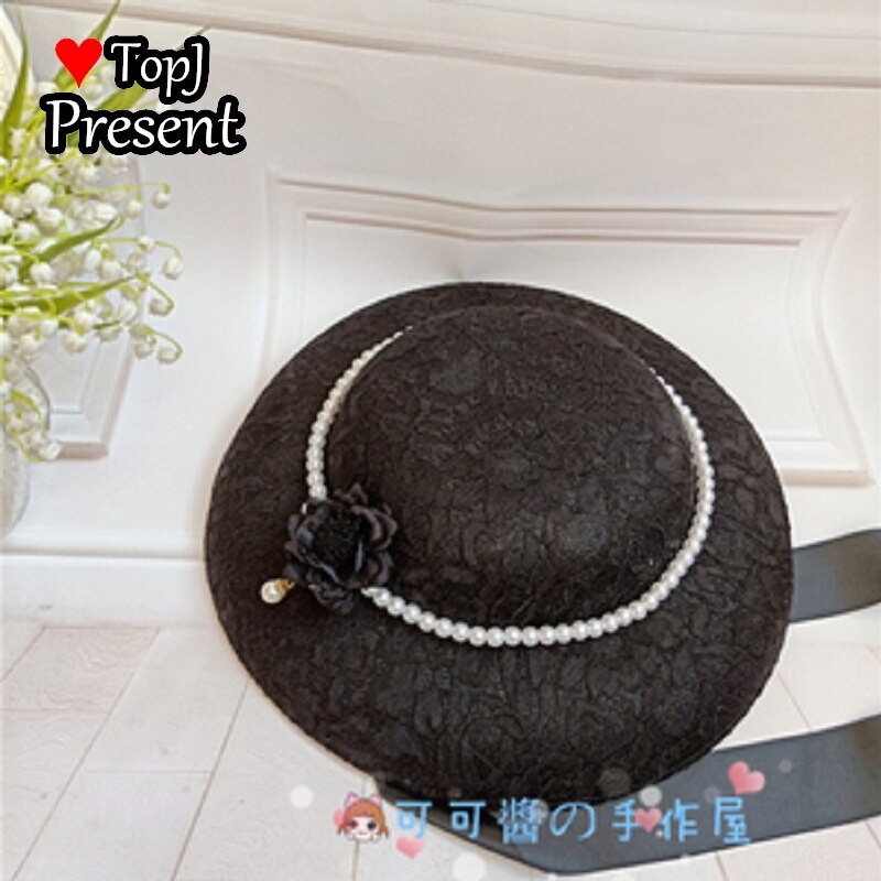 Lolita Hanyang eclectic hat retro linen flat hatGorgeous Hand made hat Ming Hanfu pearl bandage: black 6
