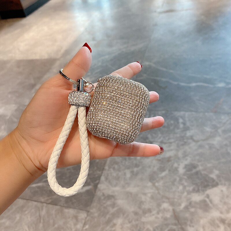 Glitter krystall diamant flettet håndledd tau silikonetui for apple airpods 1 2 pro 3 trådløs lading bluetooth headset deksel