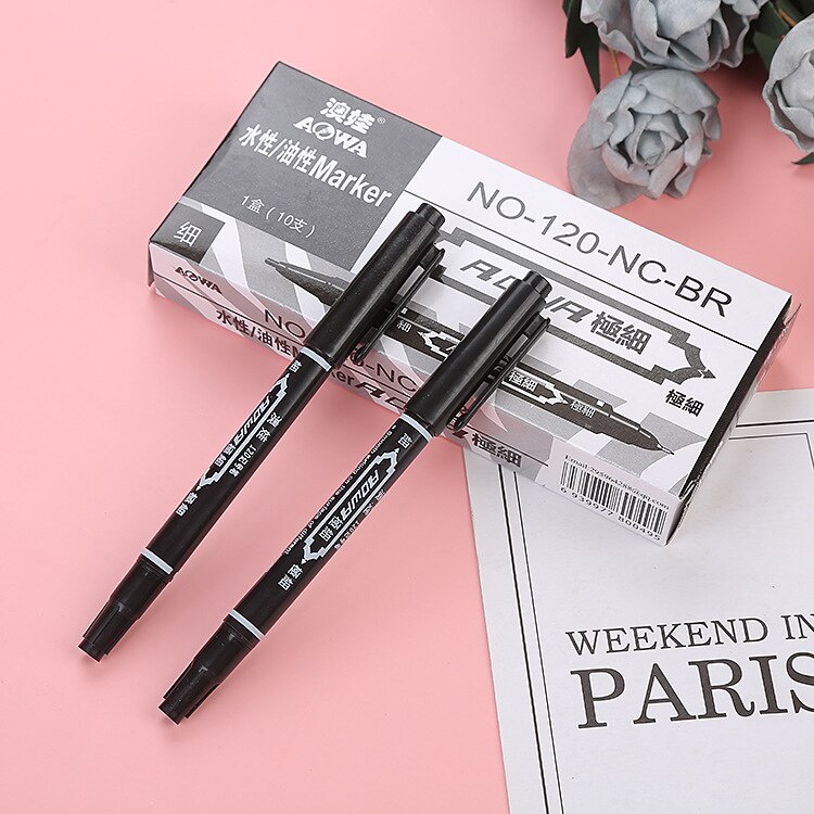 10 Pcs Waterbasis Markeerstift Creatieve Kantoor Accessoires Schilderen Haak Lijn Markering Pen Drie Kleuren Briefpapier Voor School: Black