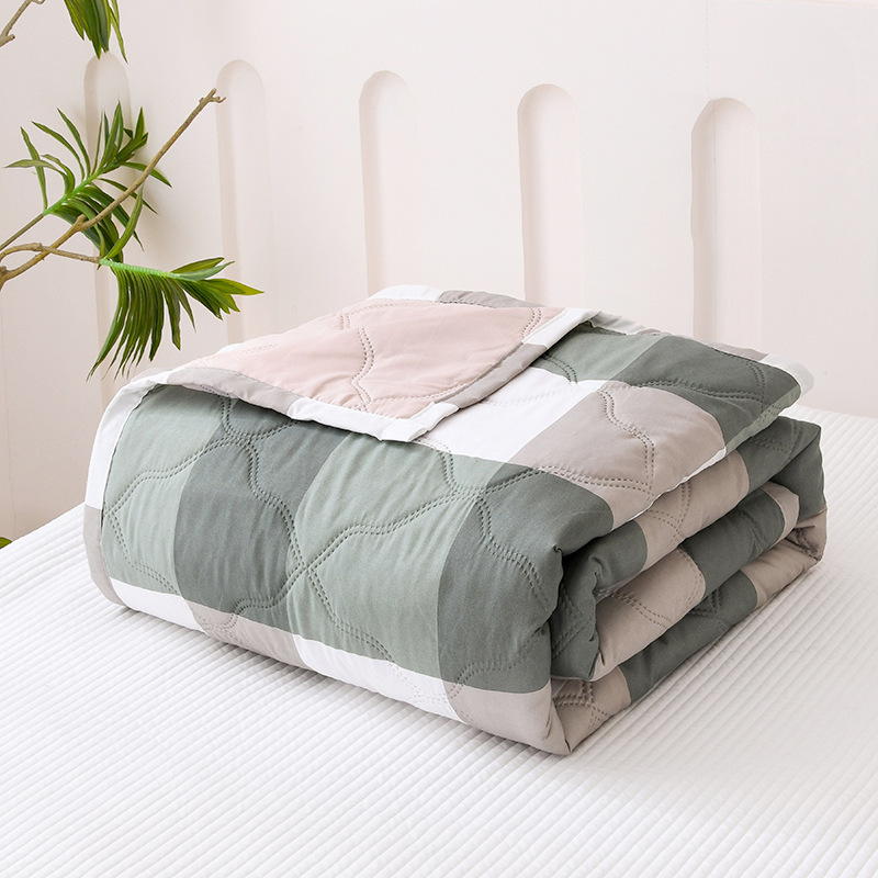 Plaid Summer Quilt Washed Cotton Air Condition Thin Comforter Blanket Bedspread for Single Double Queen King Bed Coverlet: 150x210cm / army green