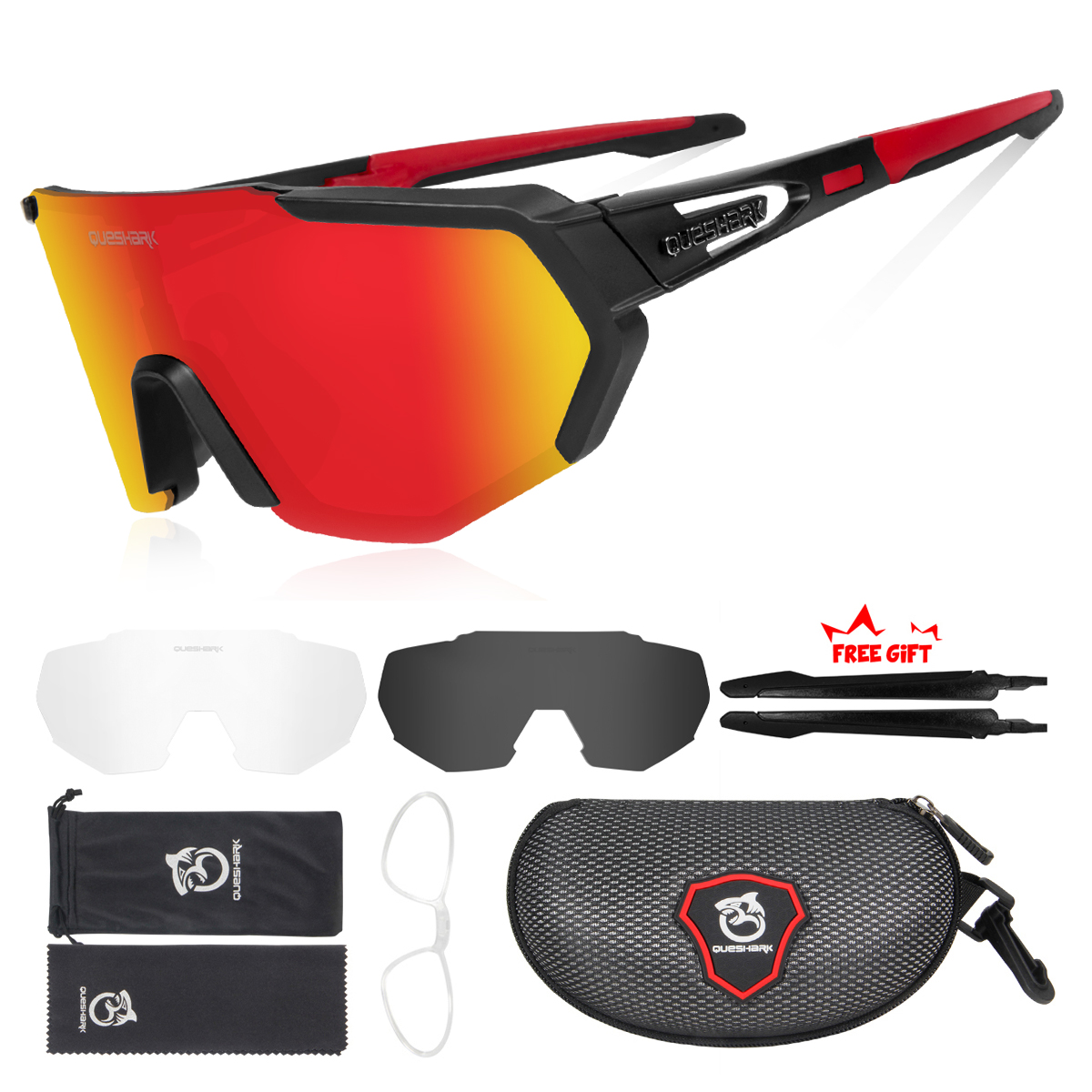 QUESHARK mujeres hombres polarizadas 3 lentes conjunto ciclismo gafas de sol deportes MTB bicicleta gafas montar bicicleta de carretera gafas QE42: Morado