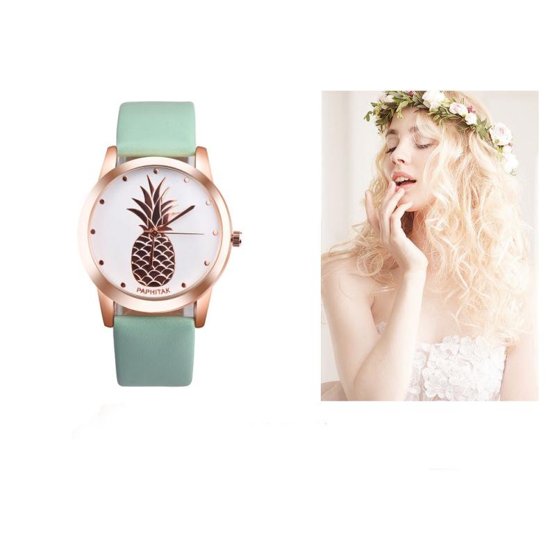 PAPHITAK femmes hommes ananas Faux cuir analogique montre à Quartz L8243